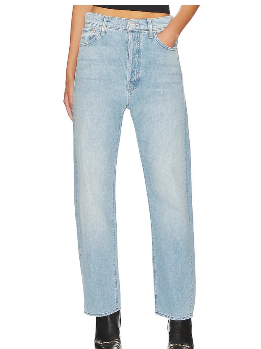 MOTHER The Ditcher Crop (Unripped) Light Blue High-Rise Straight Leg Jeans